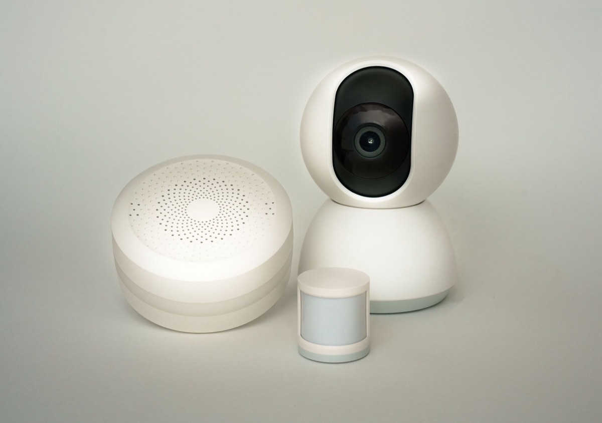 Home security camera setup in modern living room