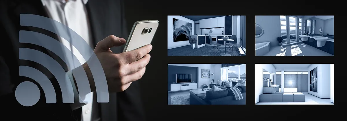 smart, home, system, man, person, apartment, kitchen, bath, living room, bedroom, pear, camera, security, lighting, connection, setup, wifi, house, hand, techno