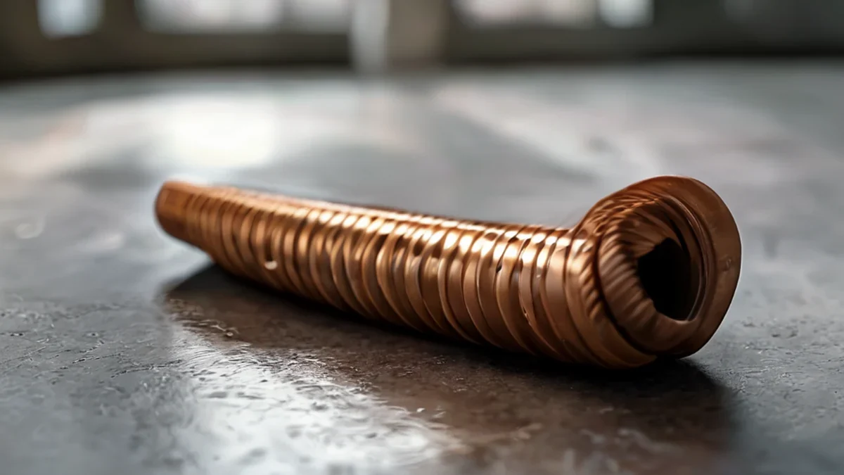 A close-up view of a fuel hose with a metal connector and rubber tubing.