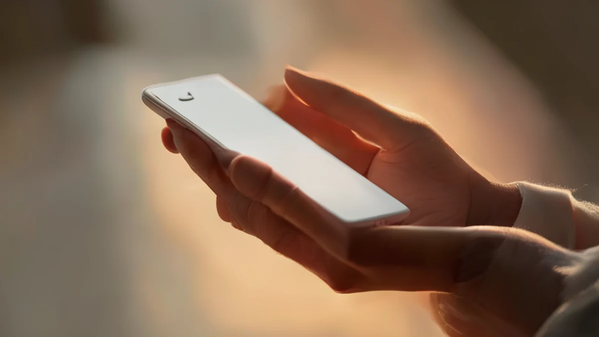 Dos manos sostienen un teléfono. Una mano es dominante, la otra es soportante.