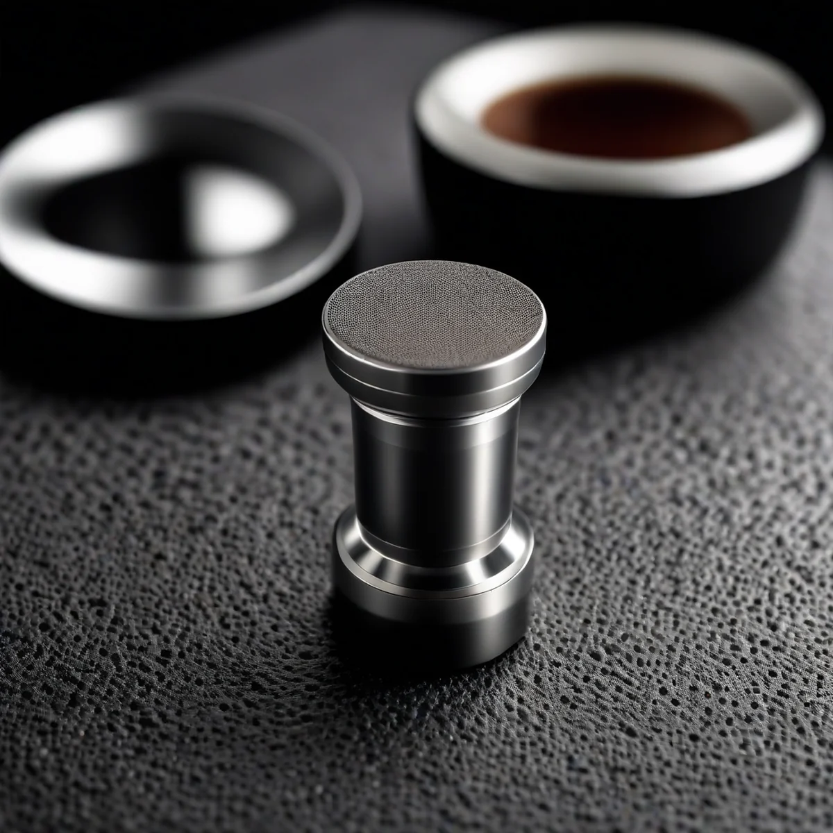 Un tamper di caffè e una mattonella di tamping.