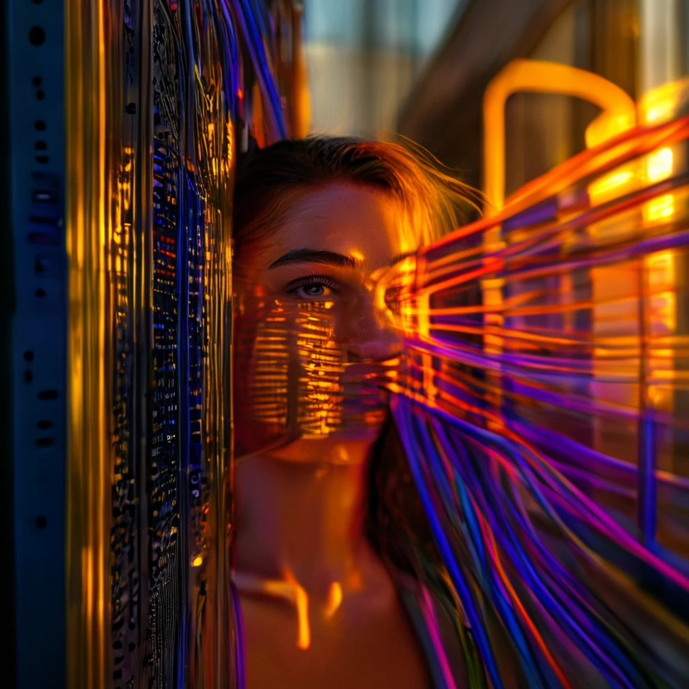 VLANスイッチに複数のネットワークケーブルが接続された様子